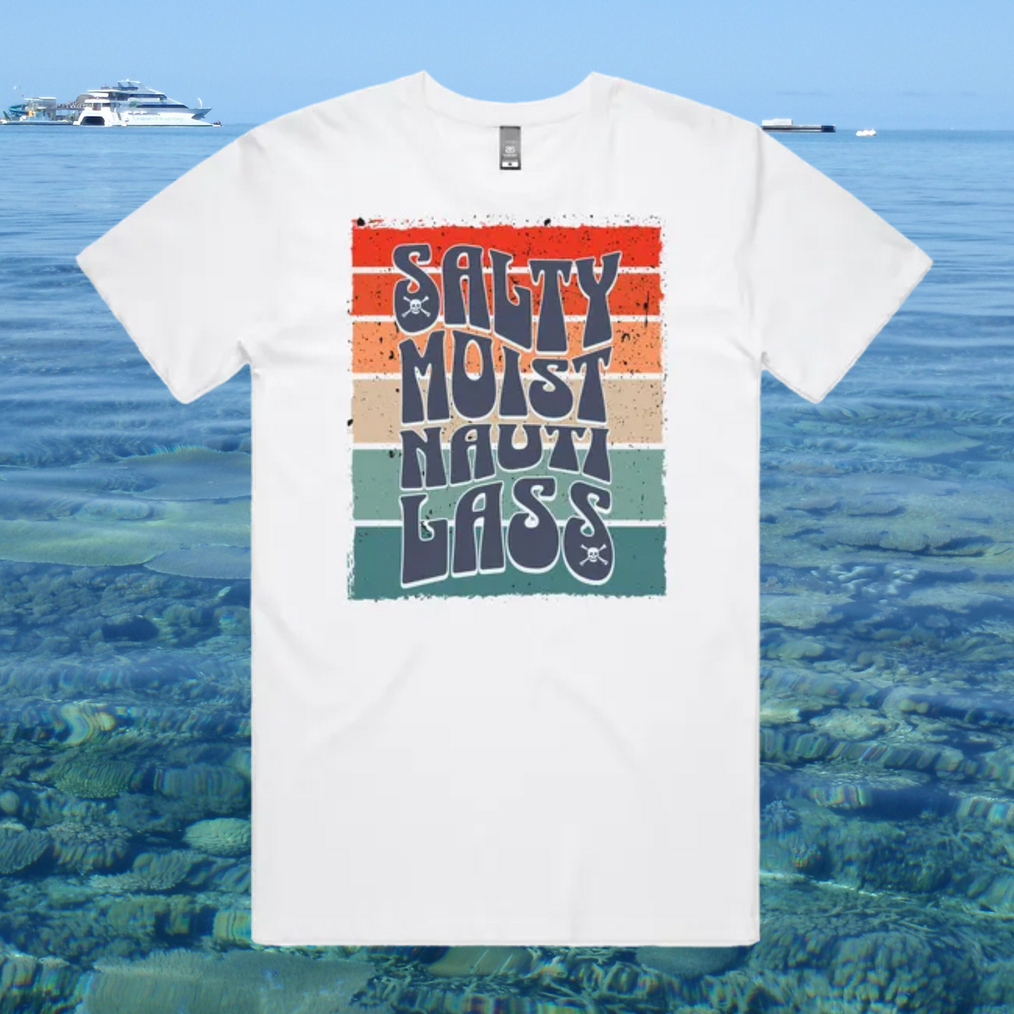 Salty Moist tee - front (stripes)