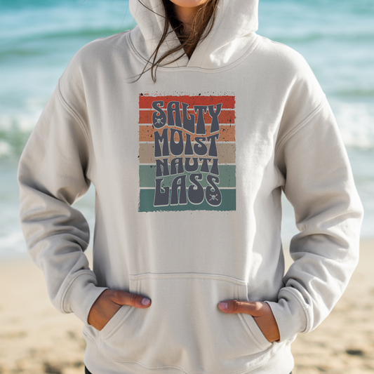 Salty Moist hoodie - front (stripes)
